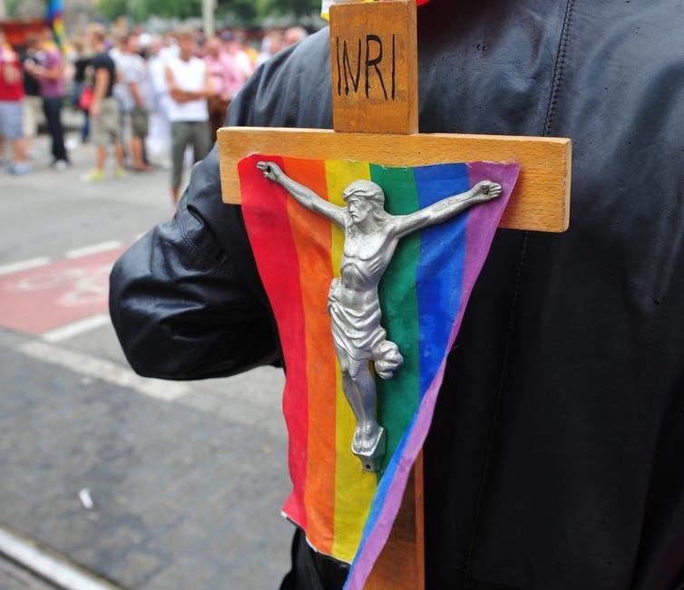 Jesus on cross with gay pride flag