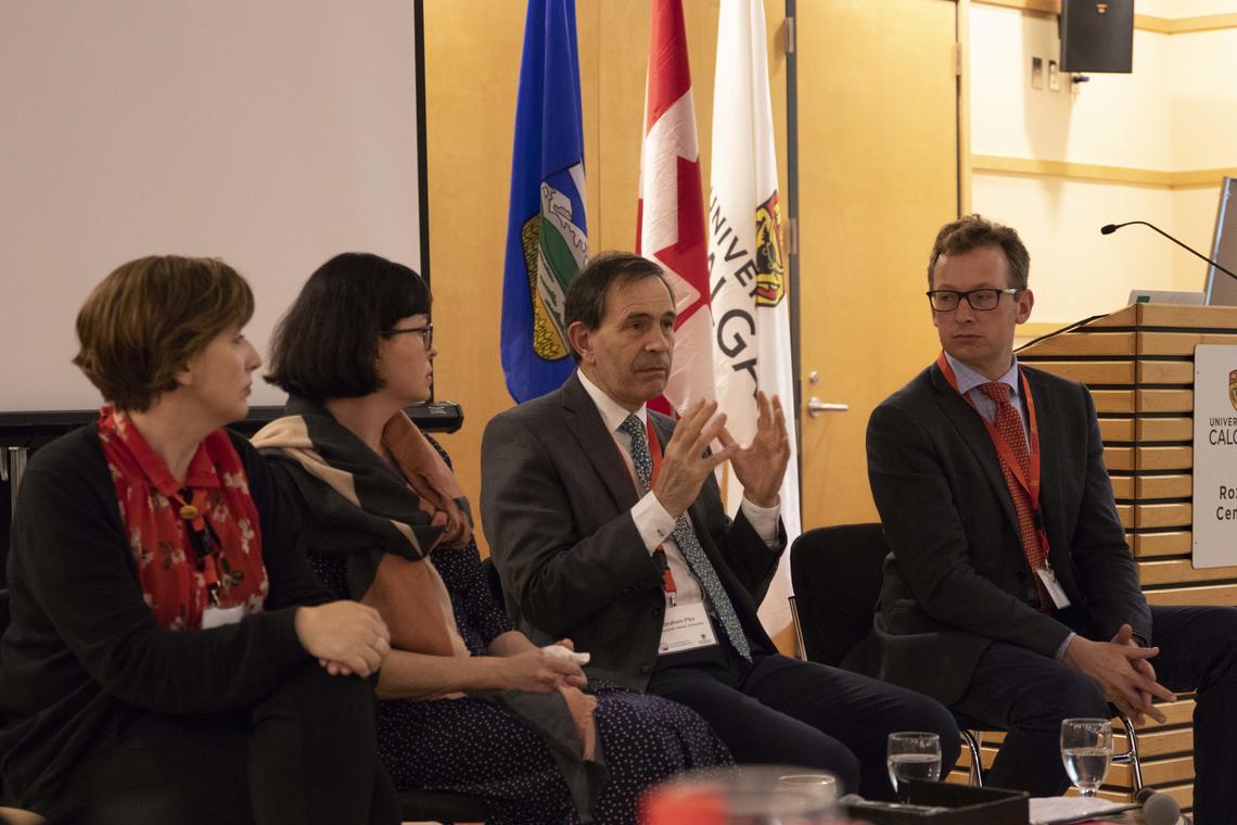 From left: Leah Nord, director of board, member and stakeholder relations, CBIE; Natasha Nobell, international relations officer, UBC; Graham Pike, dean of international education, Vancouver Island University; Gavin Cameron, associate dean of internationalization and global initiatives, during a panel discussion at the CBIE regional meeting.