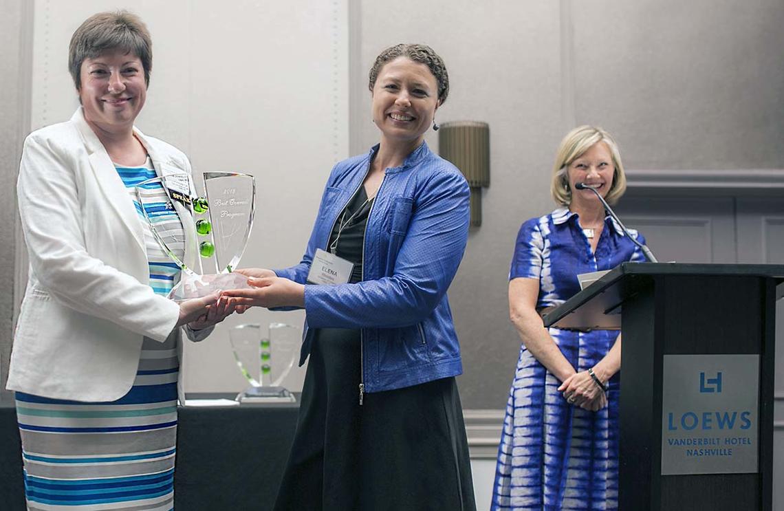 Iryna Leonova, advisor for recognition in total rewards, and Elena Rhodes, senior specialist for retirement programs and recognition strategy in total rewards, travelled to Nashville to accept the 2018 Best Practice Award and to present a session at the Recognition Professionals International conference.