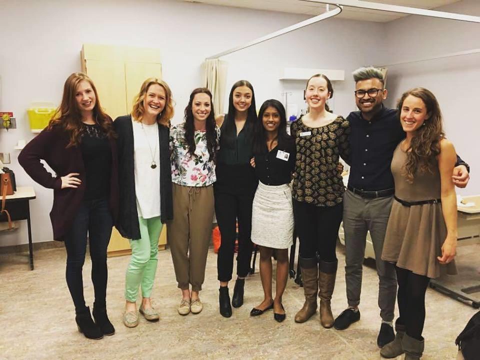 The first cohort of nursing students to work with CHILL for the community health nursing course NURS 289 in winter 2017. From left, Megan Heggenstaller, Caroline Knox, Alexandra Pennell, Jasmin Smith, Gayathri Wewala, Madison McPhail, Sahil Dhiman and Marin Bonk.
