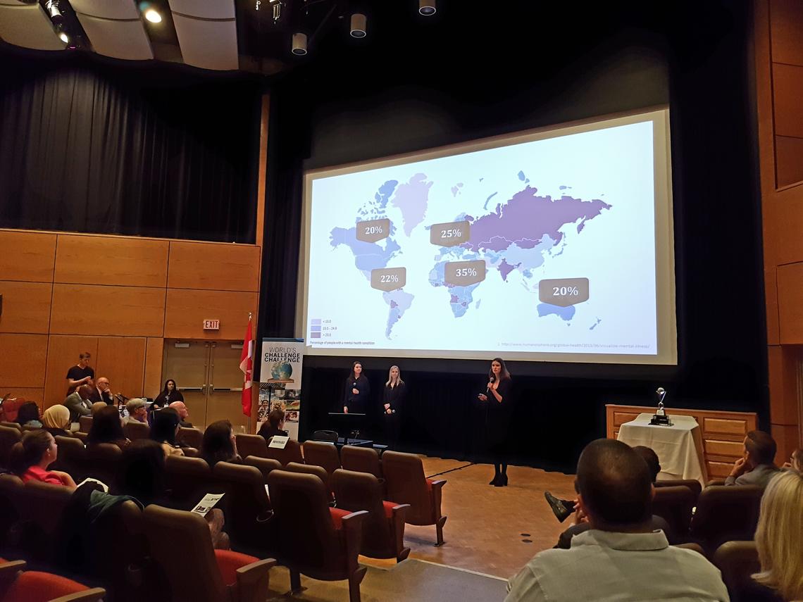 The Mentality team pitches their idea at the World’s Challenge Challenge competition at Western University.