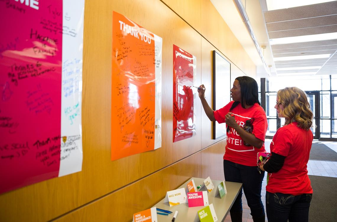 For Employee Appreciation Day last year, the Haskayne Recognition Committee (Andrea Torraville, Sherry West, Gillian Ayers and Darrin Ambrose) offered students, faculty and staff an opportunity to share words of encouragement on posters in the main hallway.