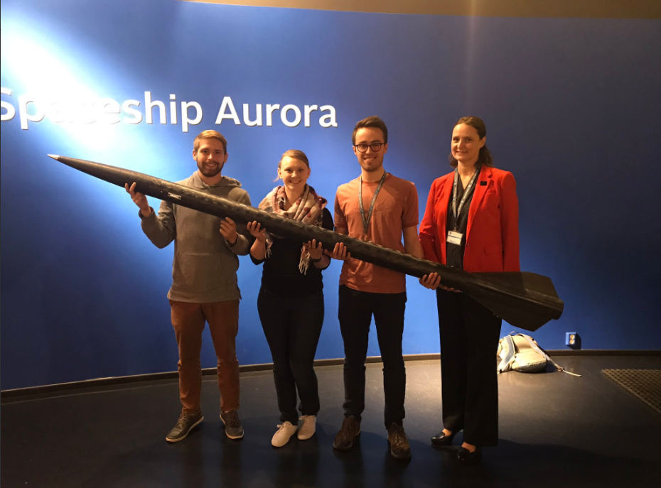 Cindy Graham, right, is pictured with UCalgary CanNoRock participants, from left: Cody Sogge, Tiana Trumpour, and Cole Lord-May at the Andoya Space Centre on Oct. 19, 2017. 