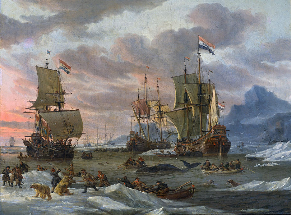 The Whaling Grounds, by Abraham Storck, shows a scene of Dutch whaling in the Arctic Ocean. The image is housed at the Rijksmuseum, Amsterdam.  Licensed under Public Domain via Wikimedia Commons. The image is an example of the rich collection of northern data and photographs being used in the Arctic Institute’s study of climate models. 