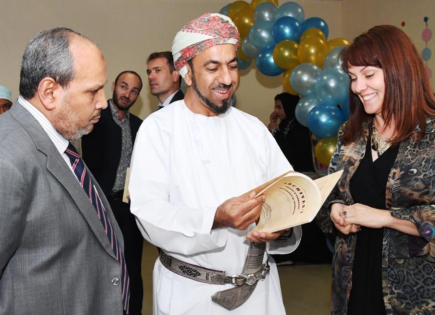 Left to right: Dean of the College of Arts and Sciences, Dr. Mostafa Mansi, the Chancellor of the University of Nizwa, Sultanate of Oman, Dr. Ahmad Al Rawahi and Head of the French section at the University of Nizwa, Oman, Dr. Mila Gabruck