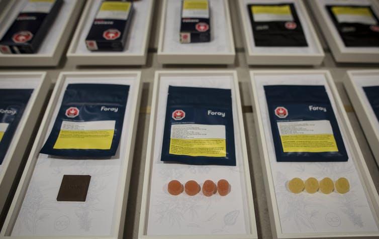 A variety of soft chews cannabis edibles are displayed at the Ontario Cannabis Store in Toronto in January 2020.