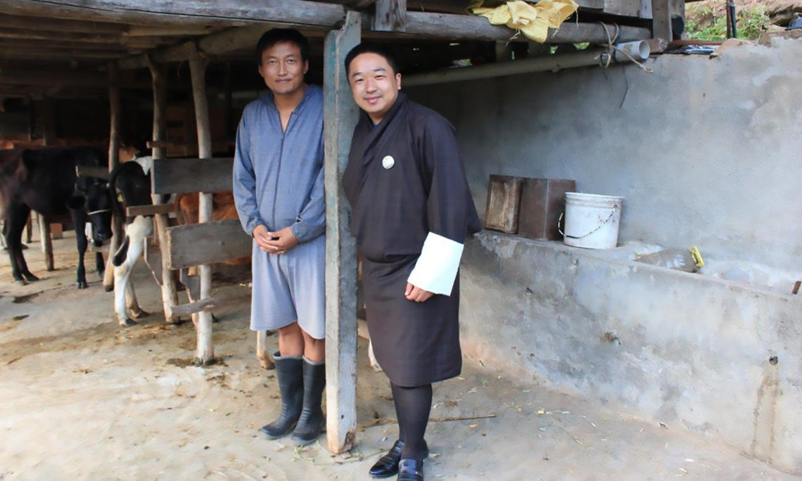 Dr. Jamyang Namgyal with a farmer in Eastern Bhutan