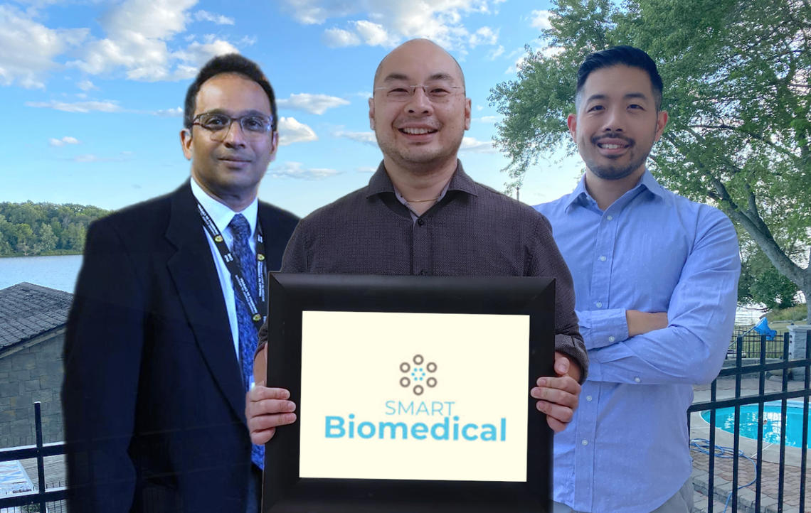 From left, researchers Sumesh Thomas, Alex Chee, Wiley Chung. 