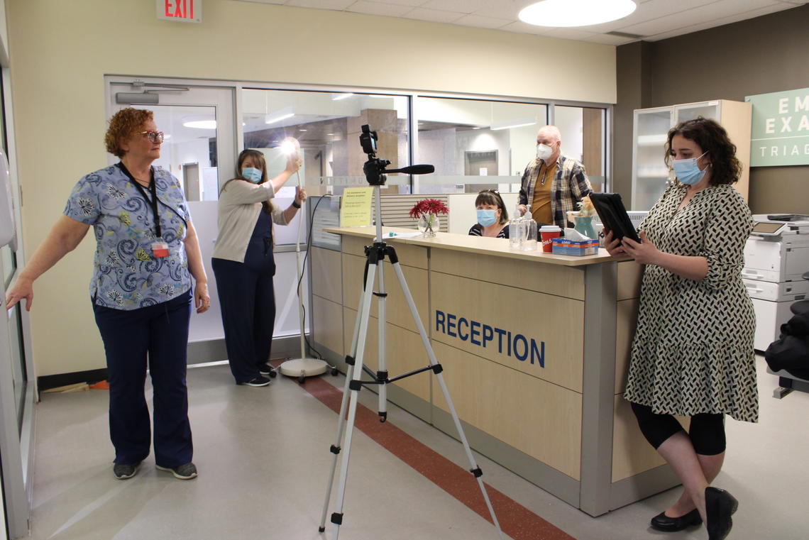 Dr. Cora Constantinescu (right) directs filming of scenes for the virtual simulation games.