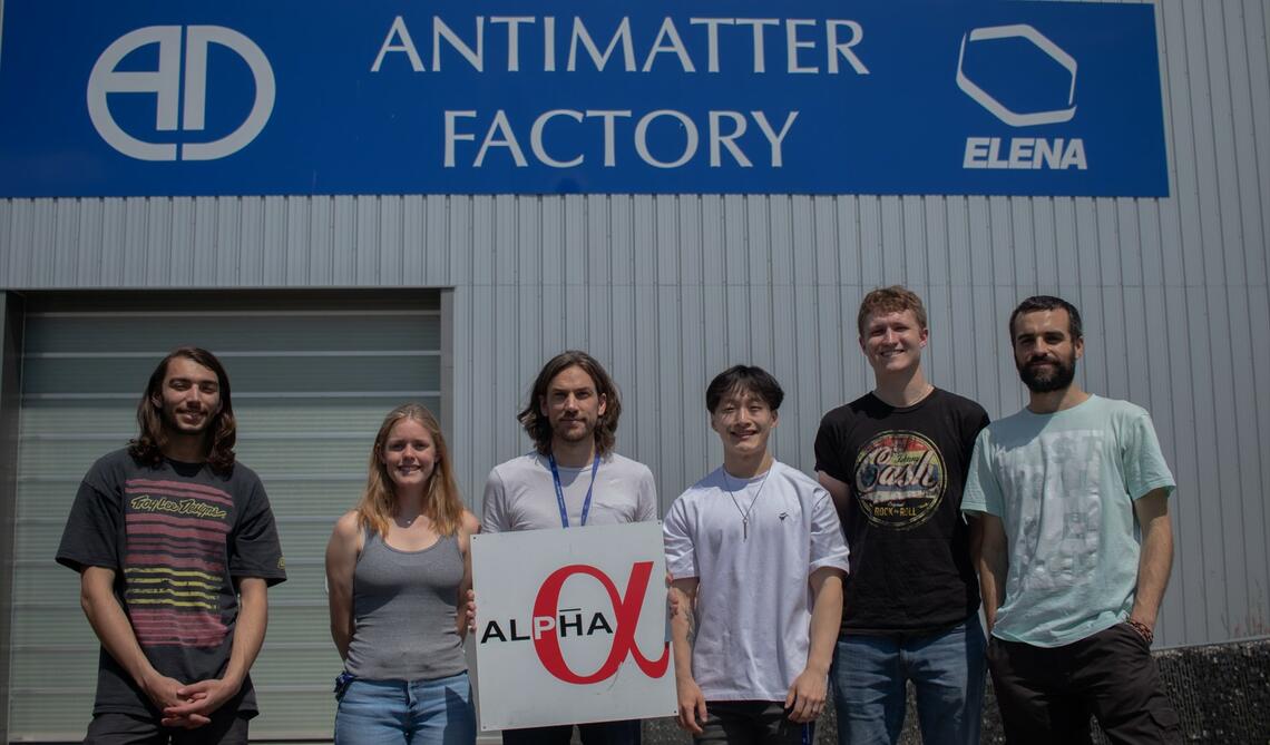The students and a postdoc in Timothy Friesen's group stand outside the Antimatter Factory at CERN where the ALPHA experiment is located. From left to right: Trevor Wells, Abbygale Swadling, Timothy Friesen, Jay Suh, Sean Wilson and Alberto Uribe Jimenez 