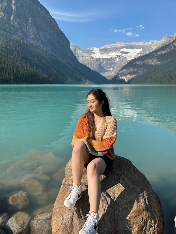 girl in front of mountains