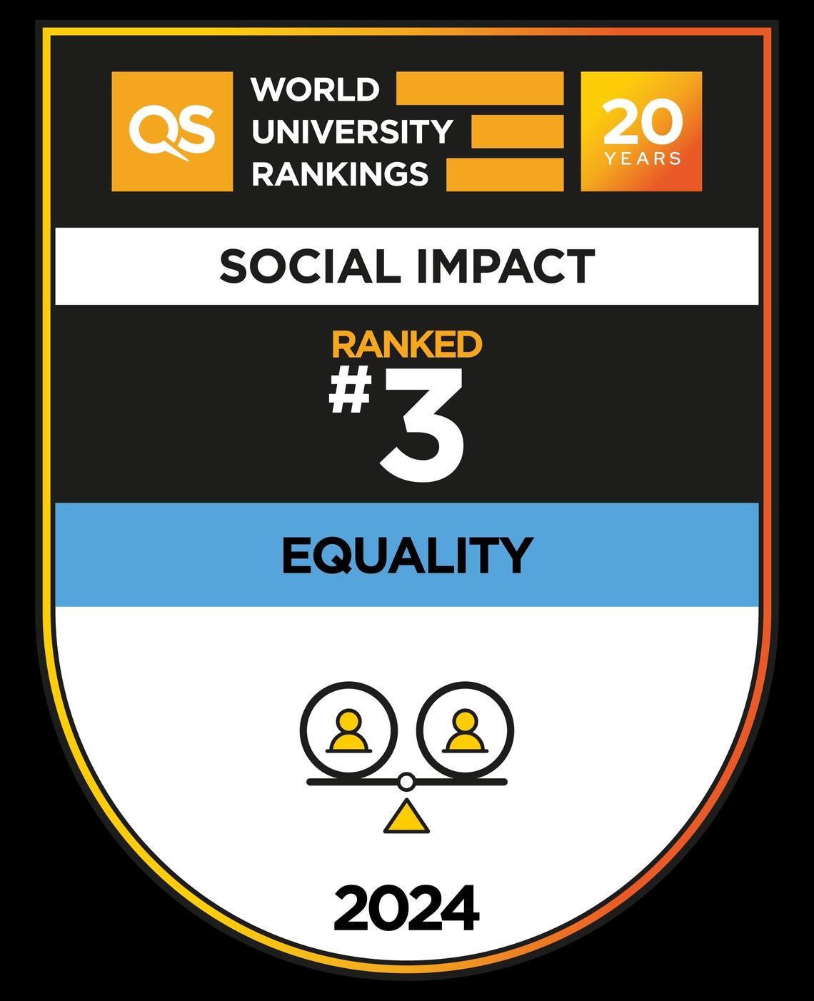 An illustration of a badge stating 'World University Rankings-Social Impact-Ranked #3 Equality'