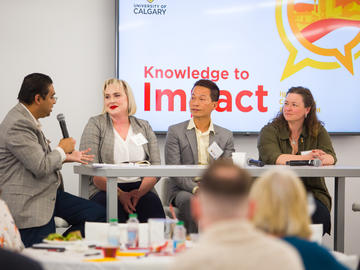 Ken Lima-Coelho, Vice-President, Community Engagement, YMCA Calgary, moderating Brittany Vine, The Mustard Seed, Dr. Hieu Ngo, Faculty of Social Work, Shone Thistle, CFRE, Calgary Pride.