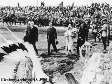 King George VI and Queen Elizabeth at Calgary Exhibition and Stampede grounds, Calgary, Alberta