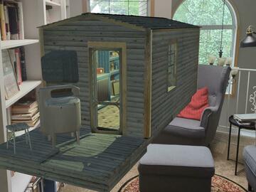 A photo of a computer generated skid shack from the app