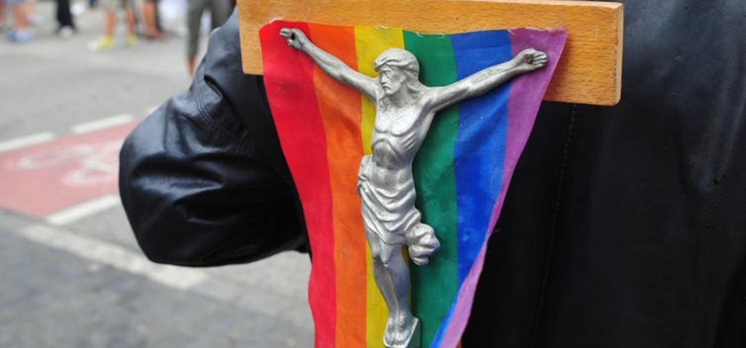 Jesus on cross with gay pride flag