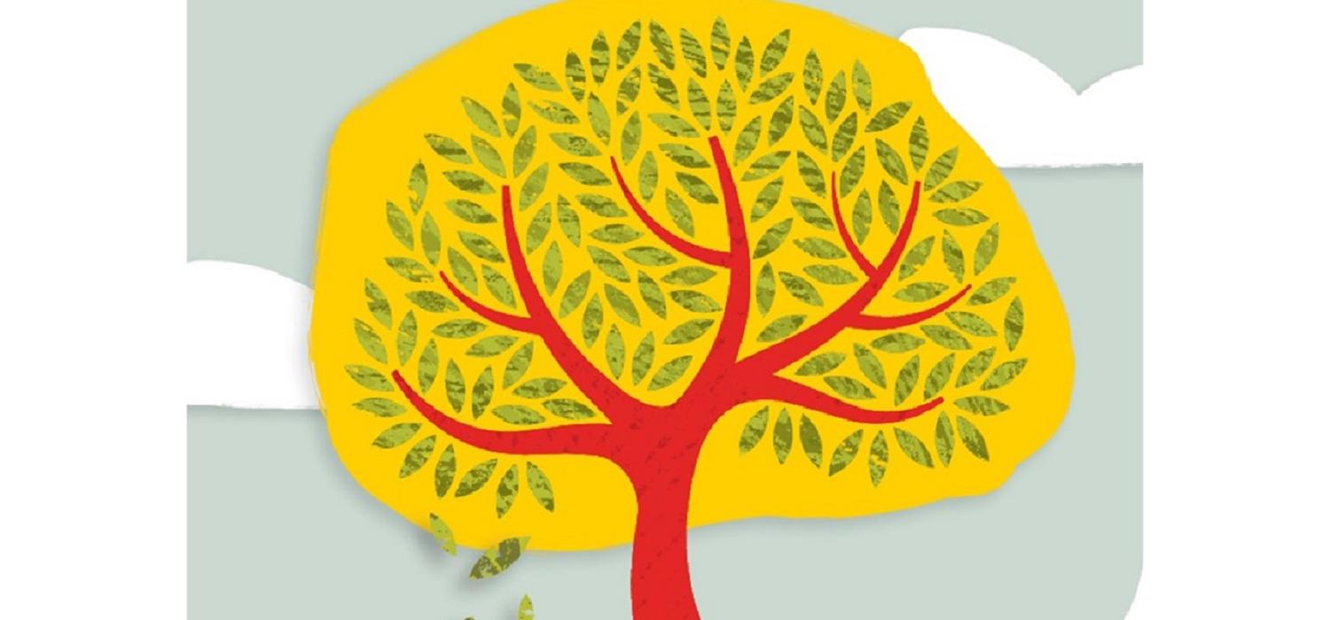 Illustration of tree with leaves falling