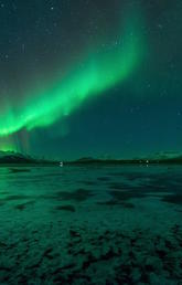 The northern lights dance across the sky in the Arctic.