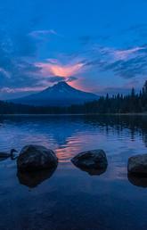 mountain lake at dusk