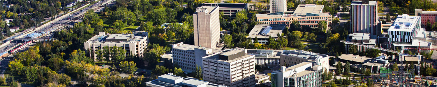 Aerial shot of University of Calgary campus on a sunny day