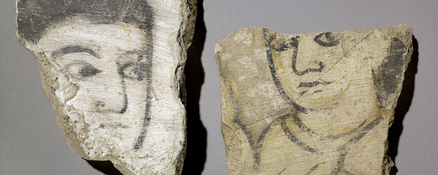 Fragments of a wall painting from the 9th century, two faces