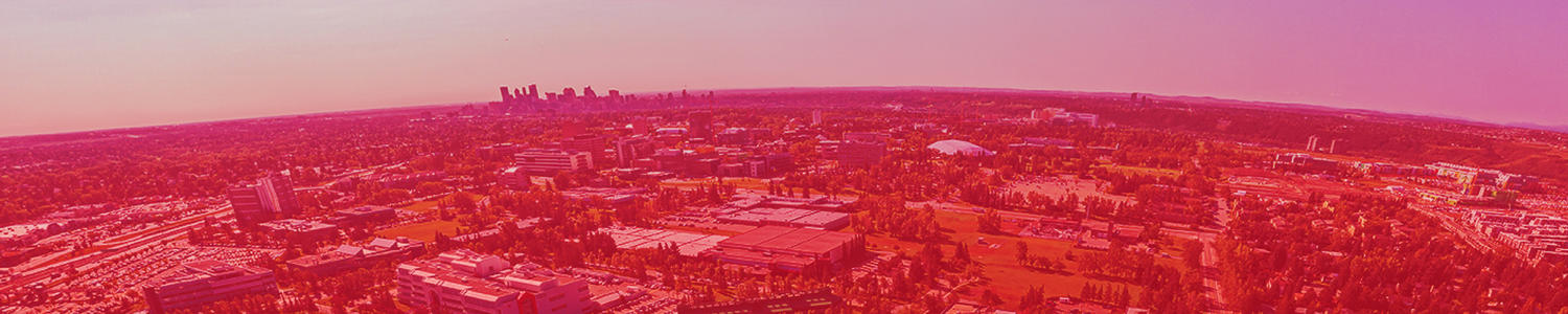 Stylized filter overlay on an aerial view of the University of Calgary