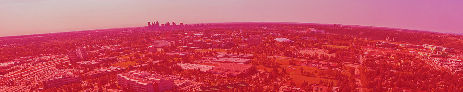 Stylized filter overlay on an aerial view of the University of Calgary