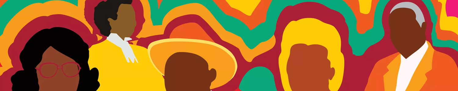colourful graphic representing energy, featuring graphics of Black people of various ages