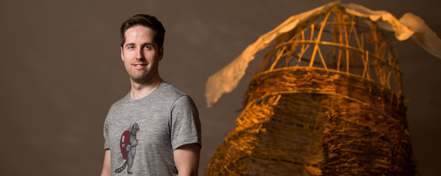 Dylan McLernon, a master’s student in fine arts, weaves art with science to help combat widespread bee mortality caused by human development. Using sustainable and upcycled materials like wood and clay, Dylan is creating a series of public sculptures that will serve as habitats for solitary bees and bumblebees to live in.