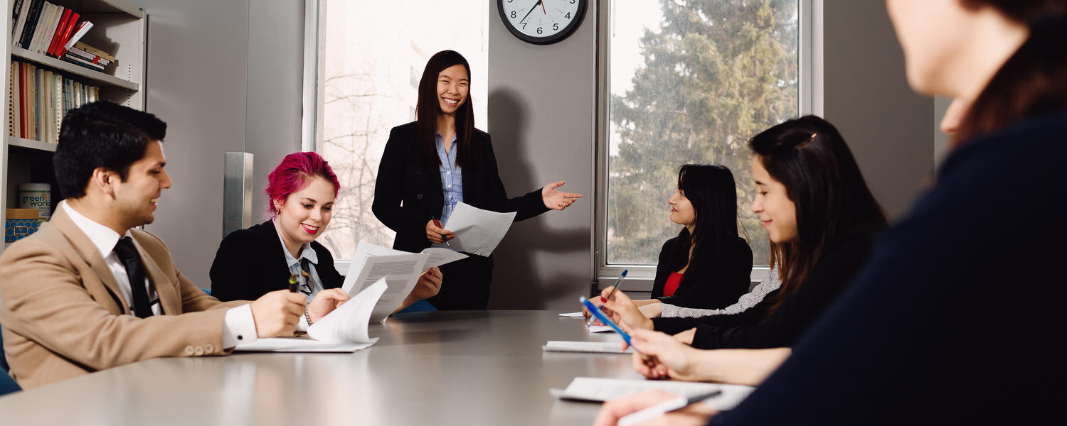 Employers and students meet in a boardroom