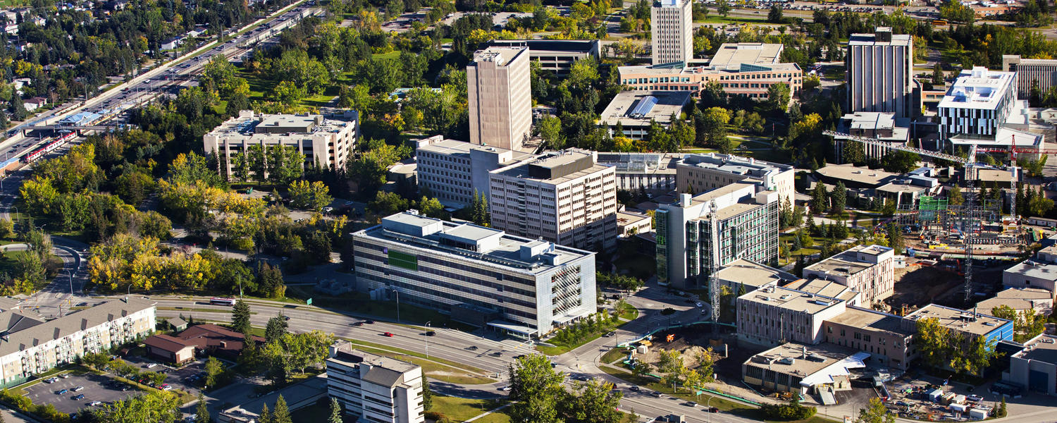 An aerial photo of the University of Calgary campus