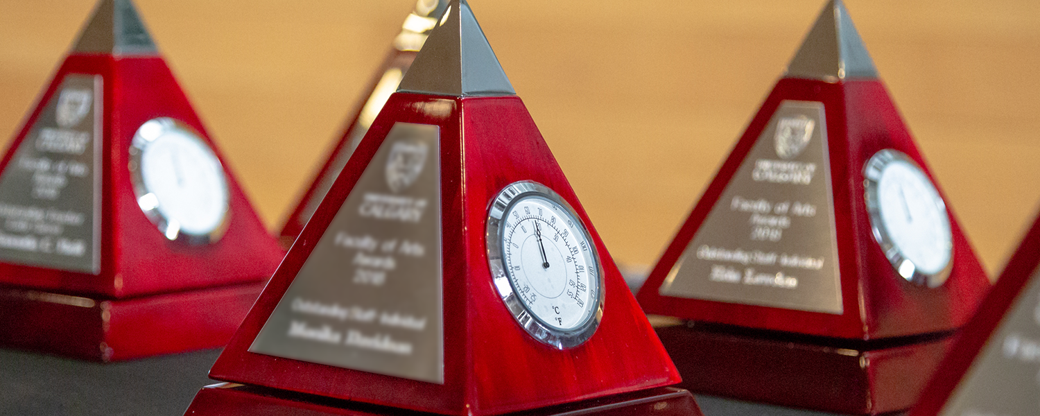 Awards on a table