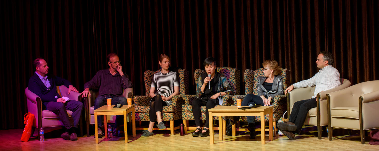 Canadian Writers-in-Residence at the Reunion Festival in 2016: Peter Oliva, Richard Harrison, Deborah Willis, Larissa Lai, Rosemary Nixon, and Marcello Di Cintio