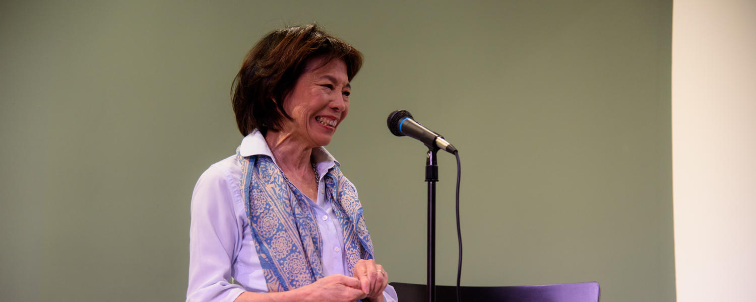 Denise Chong at an event for the Calgary Public Library, 2018. Photo by Monique de St. Croix.