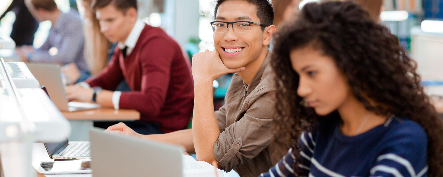 stock photo: students work on computers