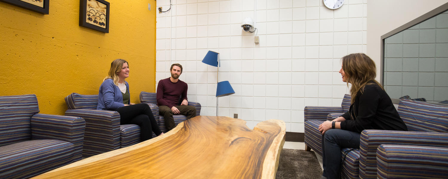 A mock therapy session is conducted in one of the Psychology Clinic's therapy rooms