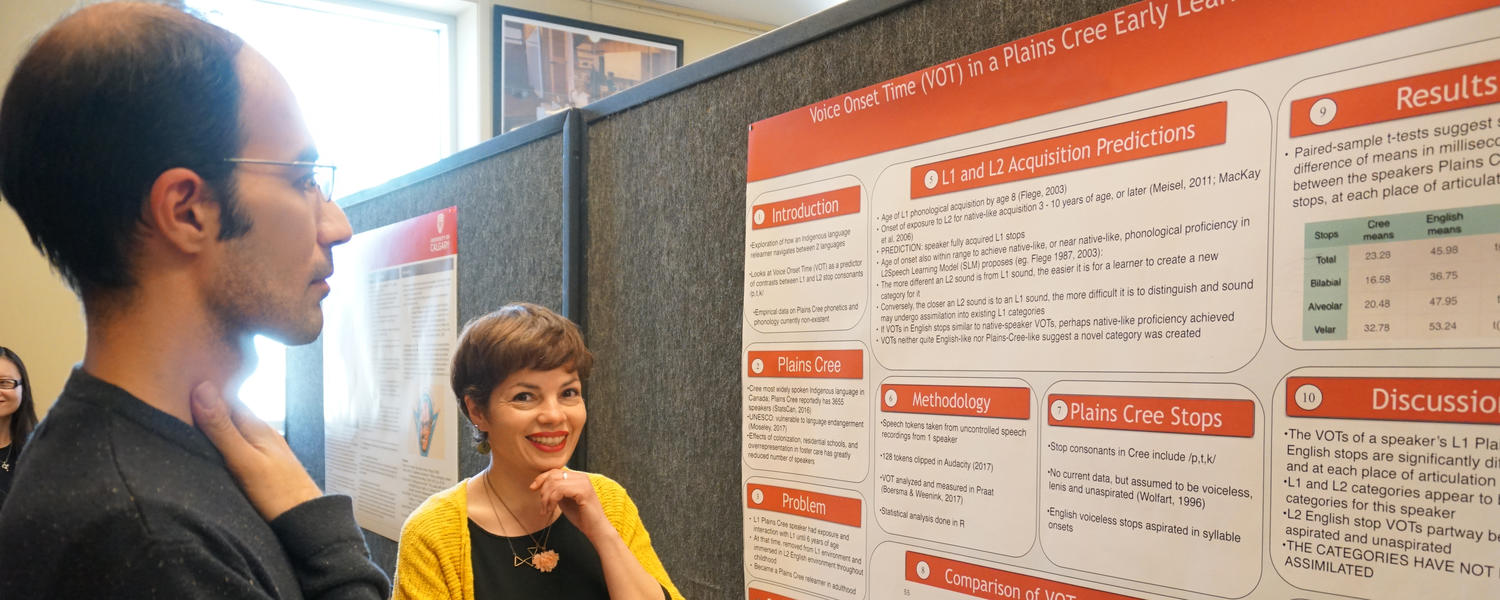 Linguistics grad students with posters