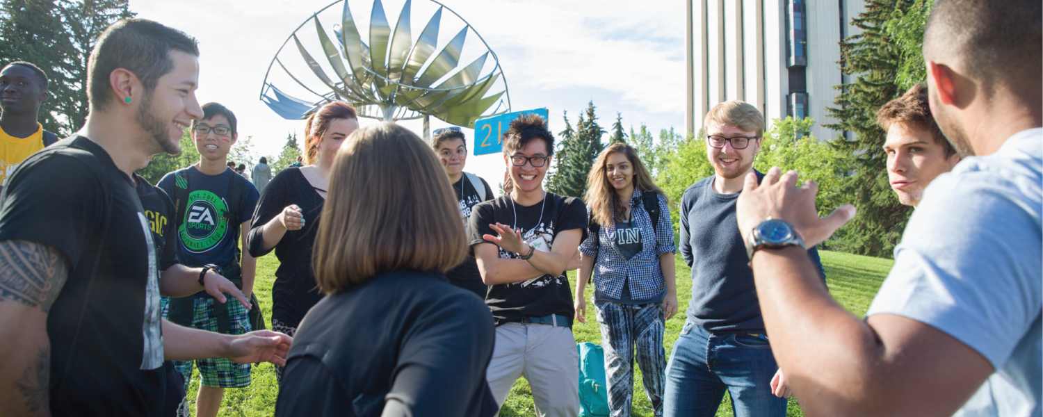 Students on orientation day outside