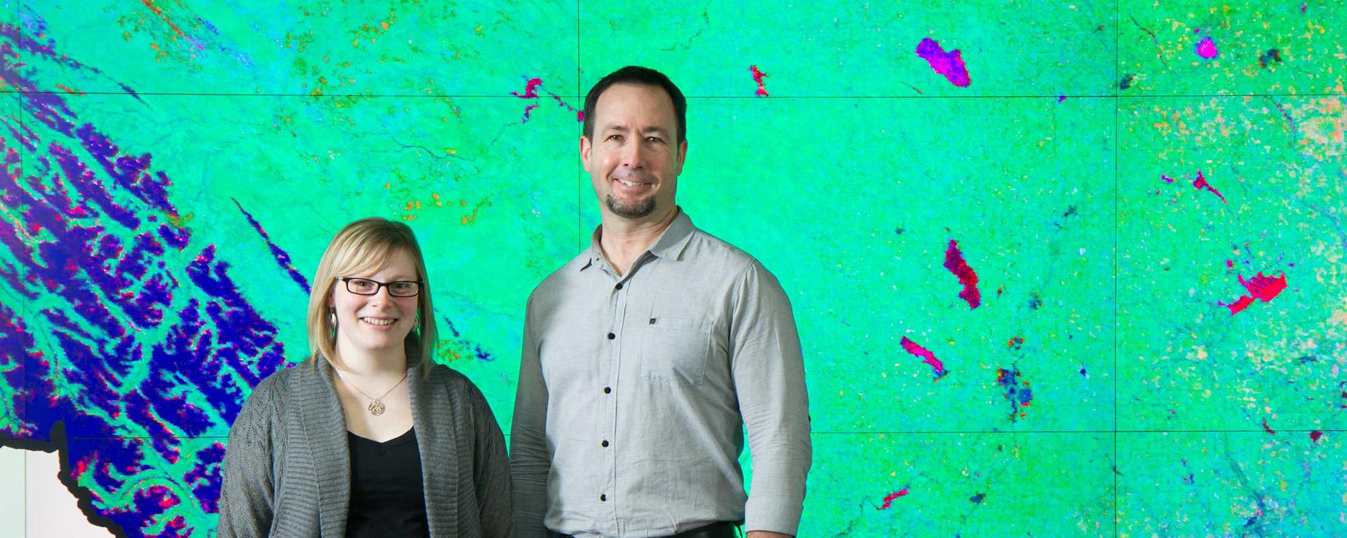 Greg McDermid and Jennifer Hird mapping Alberta's landscape