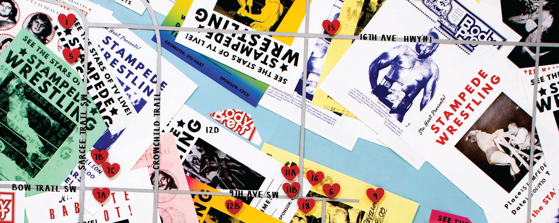 Stampede Wrestling photocopied posters collage