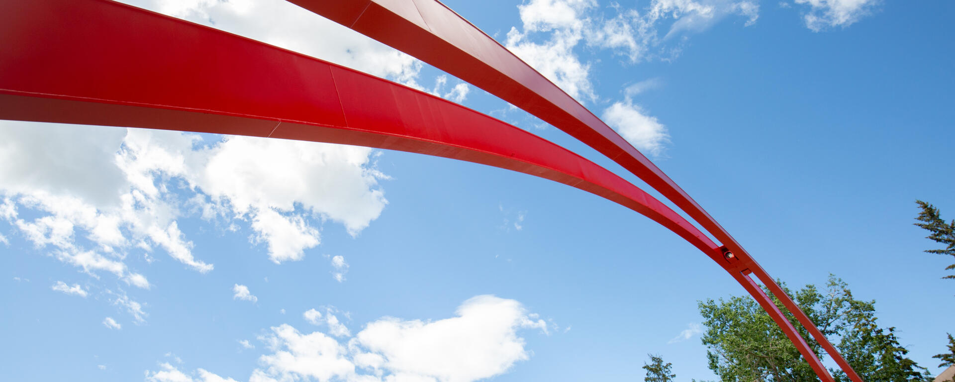The UCalgary Arch sculpture seen from below