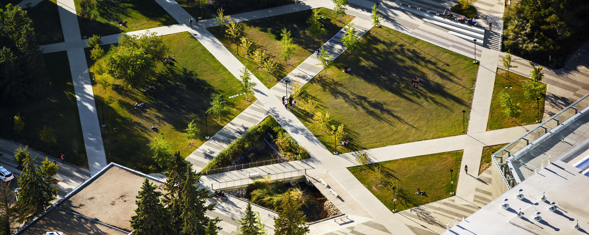 Aerial view of pathways on campus