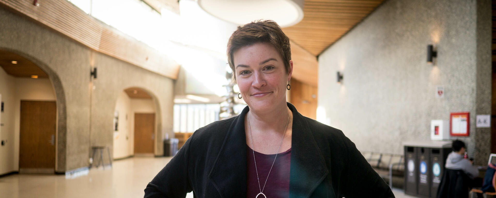 Professor Dawn Johnston stands in the Science Theatres