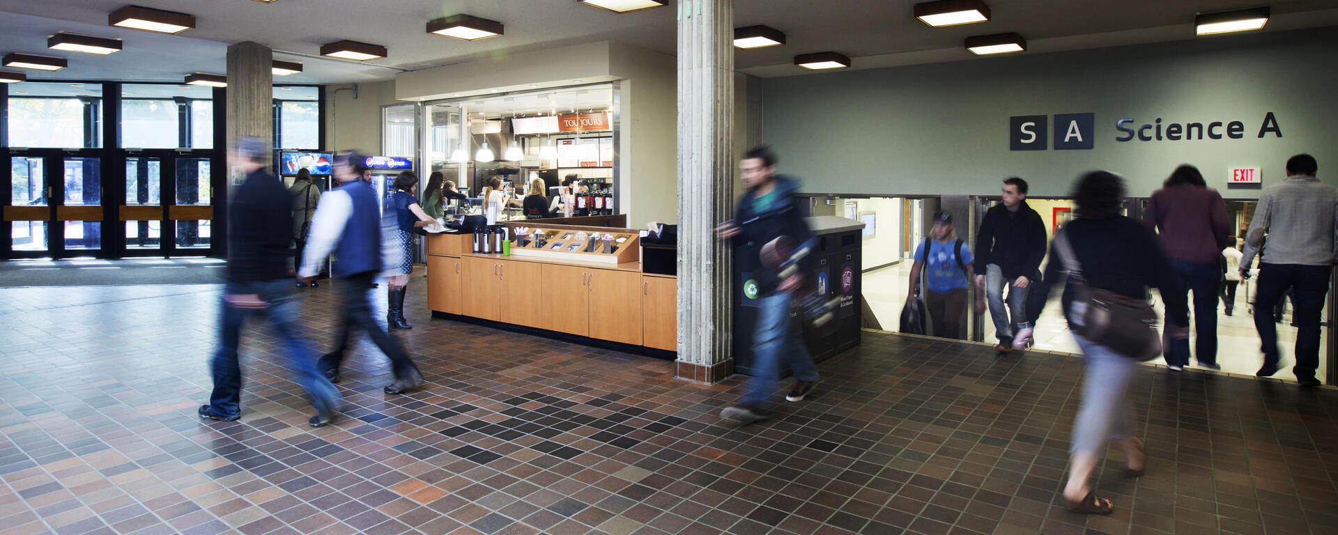 People walk through the Social Sciences interior