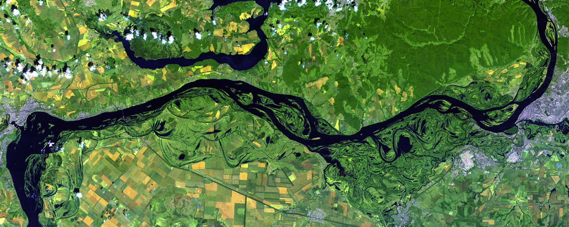 Volga river from Landsat satellite. Elements of this image furnished by NASA. Adobe Stock image.