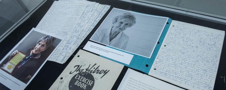 The Alice Munro archives at UCalgary, featuring pictures of Ms. Munro and her handwritten notebooks