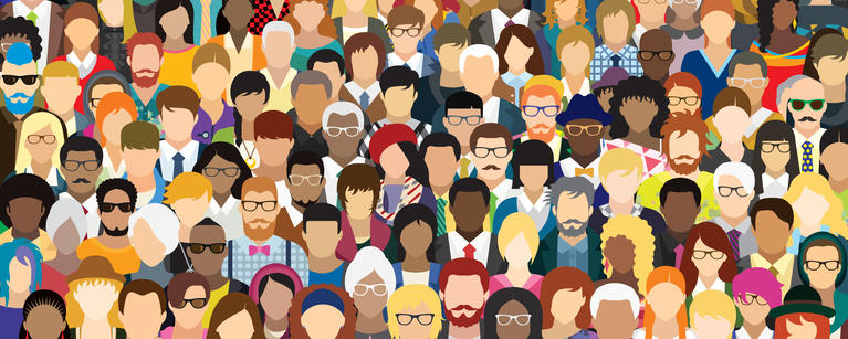 Stock vector graphic of a diverse crowd of people