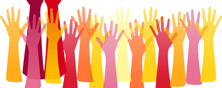 Illustration of multi coloured hands.