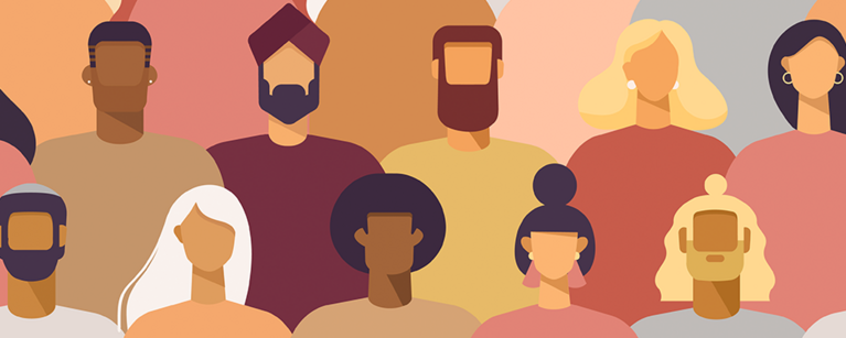 Illustration featuring people with various ages, ethnicities and genders.