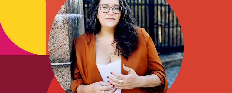 Carmen Maria Machado with colourful geometric shapes